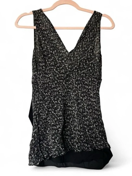 Ann Taylor 100% Silk Sleeveless V-Neck Top Abstract Black White Print Size 6 - Picture 7 of 7